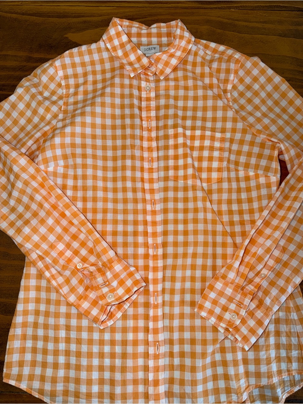 J.Crew Women’s Orange White Gingham Button Down Shirt Medium Preppy
